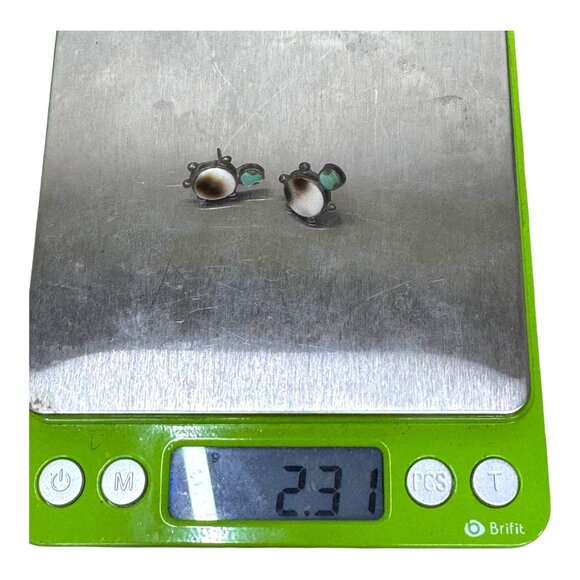 Vintage Zuni Turquoise Inlaid & Shell Turtle Sterling Silver Stud Earrings READ - Picture 4 of 4